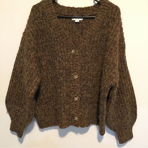 Ava & Viv Soft Puff Sleeve button up sweater - Picture 1 of 7